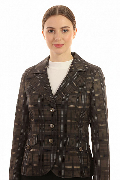 AIRFIELD Dámský Polyesterový Vypasovaný Károvaný Blejzr Hnědý černý Podzimní Vel. 46