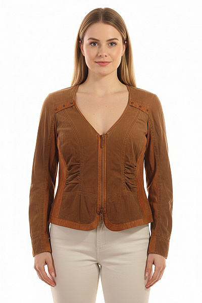 Biba Dámské Hnědé Polyesterové Sako Vypasované Na Zip Ležérní Jarní Velikost 44