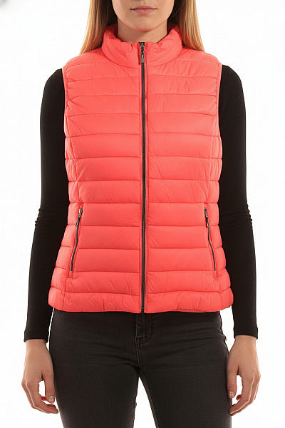 Dámská Oranžová Prošívaná Zateplená Vesta Bez Rukávů Teplá Vel. 42