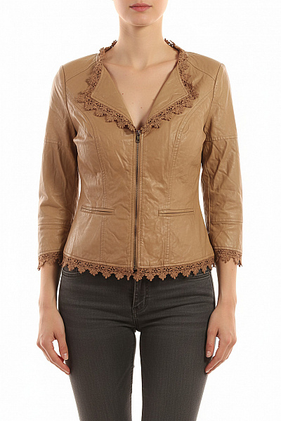 Max Mara Béžové Kožené Sako Krajka Vypasované Krátké Na Běžné Nošení Jarní Vel. 38