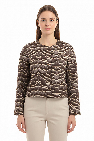 Gerard Darel Krátké Sako Vzorované Peří Hnědé Elegantní Do Pasu Velikost 40