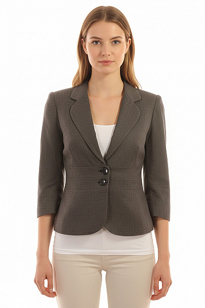 Marks & Spencer Šedé Vypasované Sako Elegantní Business Dvouřadé S 3/4 Rukávem Struktura Velikost 10