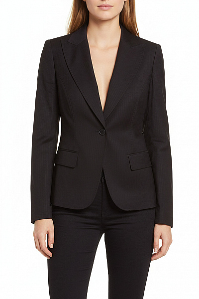 Calvin Klein Dámské černé Sako Vypasované Pruhované Business Elegantní Jednořadé Velikost 42