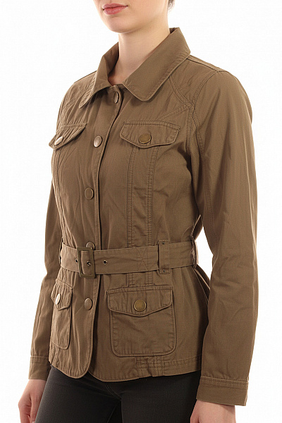 DESIGNERS Dámská Khaki Vojenská Bunda S Páskem Kapsy Army Styl Velikost 40