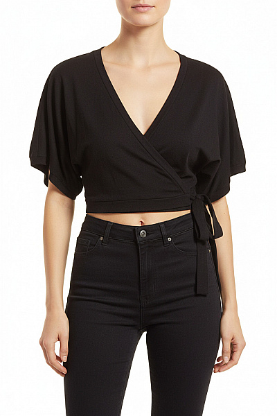 New Look Dámské černé Zavinovací Bolerko Crop Top S Krátkým Rukávem Vel. 36