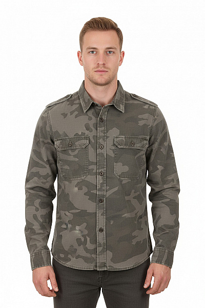 JACK & JONES Pánská Bavlněná Maskáčová Košile Dlouhý Rukáv Vojenský Styl Ležérní Outdoor Velikost M