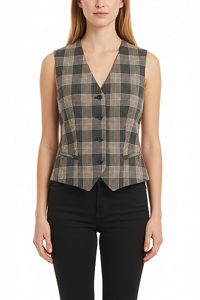 HAMMERSTEIN Dámská Kostkovaná Krátká Vesta Elegantní Bez Rukávů Se Zapínáním Velikost 38