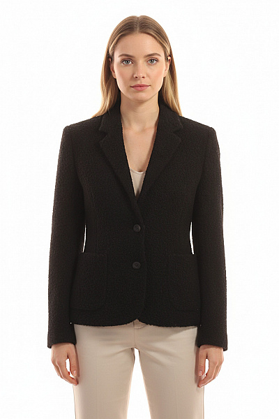 InWear Krátký Vlněný černý Strukturovaný Elegantní Vypasovaný Kabát Vel. 38