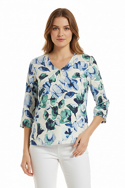 LANDS´END Dámská Lyocellová Halenka S 3/4 Rukávem Květinová Volná Elegantní Velikost 40