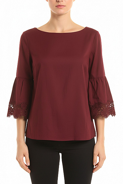 S.OLIVER Dámská Bordó Halenka Lodičkový Výstřih Krajková Zvonové Rukávy Elegantní Vel. 40