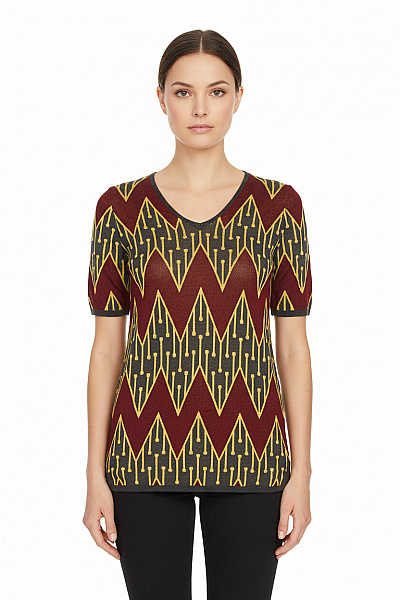 Scotch & Soda Dámská Pletená Halenka S Krátkým Rukávem A Výstřihem Do V Etno Vel. S