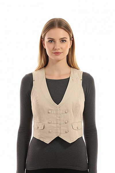 Street One Dámská Béžová Krátká Vesta Vojenský Styl S Knoflíky Vel. 42