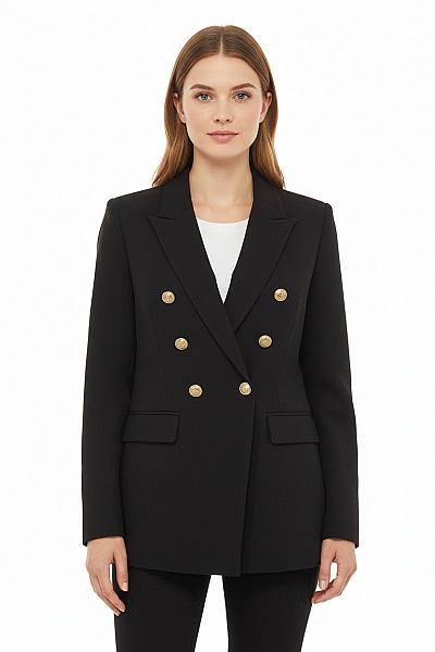 Y.A.S Černé Dvouřadé Sako Elegantní Vypasované Vojenské Zlaté Knoflíky Vel. M