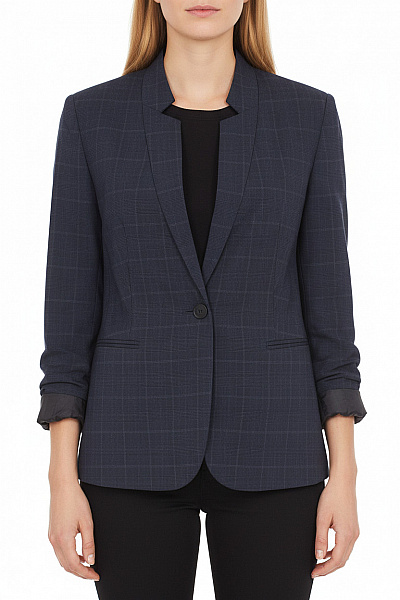 ZARA Polyesterové Modré Sako Kostkované Elegantní Business Jednořadé S Jedním Knoflíkem Vel. 42