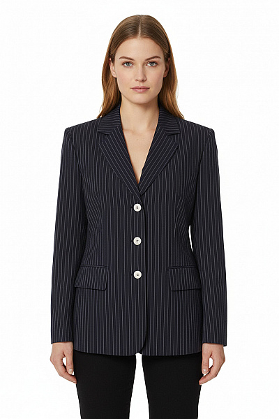 Mulberry Dámské Modré Pruhované Sako Elegantní Vypasované Business Velikost 40