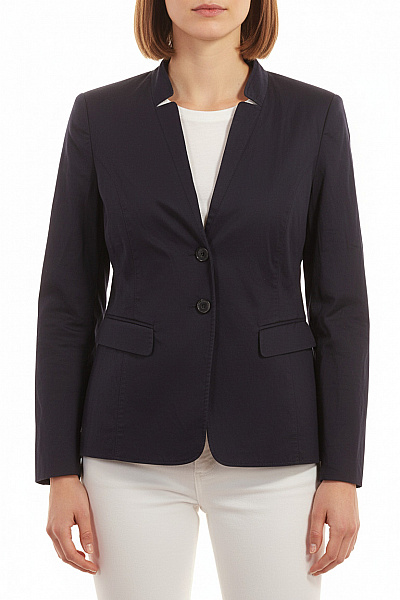 BETTY BARCLAY Bavlněný Tmavě Modrý Blejzr Vypasovaný Ležérní Bez Límce Na Běžné Nošení Vel. 42