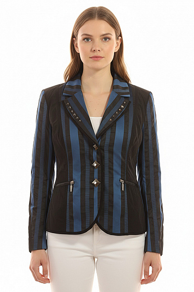 AIRFIELD Polyesterové Sako Pruhované černé Modré Elegantní Vypasované Letní Moderní Velikost 44