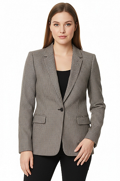 ZARA Dámské Teplé Sako Podzimní Hnědé Béžové Vzorované Kohoutí Stopa Elegantní Jednořadé Vel. M