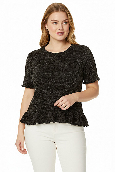 ZARA Černá Pletená Halenka S Krátkým Rukávem A Volánem Velikost M