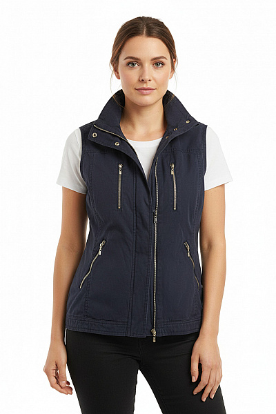 CECIL Dámská Bavlněná Tmavě Modrá Krátká Outdoorová Vesta Zipy Vel. M