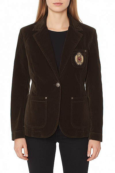 Calvin Klein Hnědé Bavlněné Manšestrové Vypasované Sako Vyšívané Na Běžné Nošení Velikost M