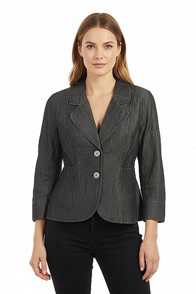 TAIFUN Dámské Bavlněné Sako Tmavě šedé Vypasované Ležérní Na Běžné Nošení Vel. 40