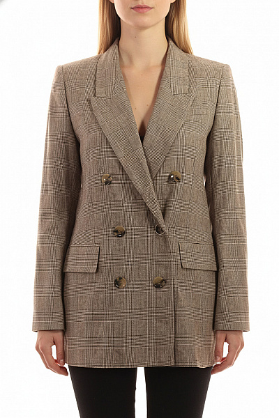 ZARA Dámský Dvouřadý Blejzr Kostkovaný Béžový Elegantní Podzimní Prodloužené Business Velikost M