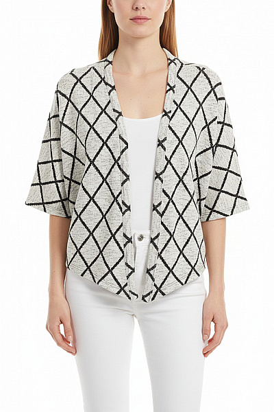 Urban Surface Dámský Volný Kardigan Krátký Vzorovaný černobílý Lehký Vel. L