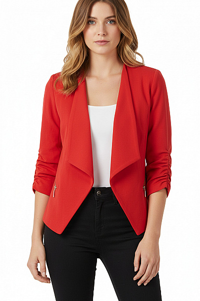 Orsay Červený Bavlněný Blejzr Ležérní Elegantní Krátký S 3/4 Rukávem Moderní Vel. 38