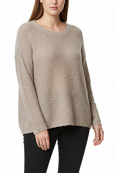 Gina Dámský Pletený Huňatý Pulovr Delší Volný Béžový Velikost 40