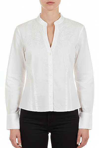 Mexx Bílá Bavlněná Košile S Výšivkou A Stojáčkem Elegantní S Prodlouženým Rukávem Vel. 38