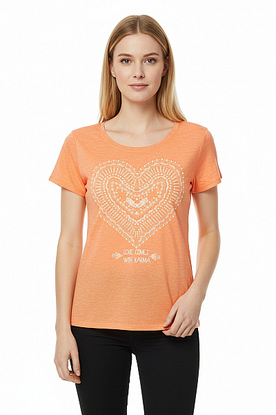 Gina Dámské Tričko Oranžové S Krátkým Rukávem A Potiskem Srdce Vel. 42