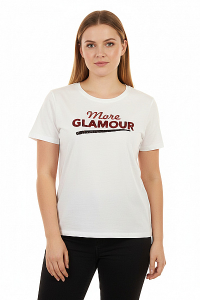 MAVI Dámské Tričko S Krátkým Rukávem A Potiskem Bílé S Flitry Vel. XL