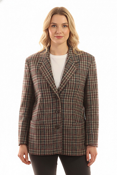 Teplé Kostkované Sako Podzimní Ležérní Vzorované Do Pasu Vel. 40