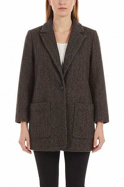 MANGO Dámský Krátký Kabát Tvídový Vzorovaný Elegantní Podzimní šedý Vel. M