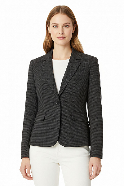 Next Polyesterové černé Vzorované Vypasované Business S Jedním Knoflíkem Elegantní Sako Velikost 42