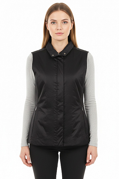 TAIFUN Dámská černá Prošívaná Krátká Vesta Stojáček Zipy Velikost 40