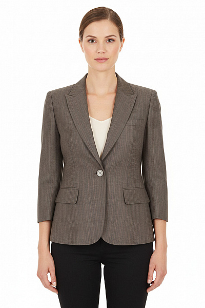 Next Dámské Hnědé Polyesterové Viskózové Vypasované Sako Pruhované Business Elegantní Velikost 16