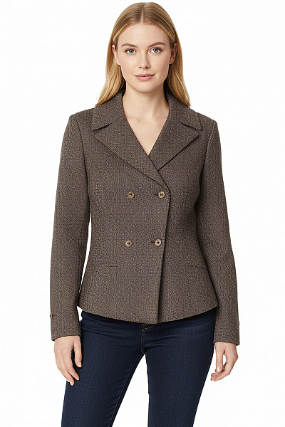 VANILIA Hnědé Dvouřadé Vlněné Sako Vypasované Podzimní Elegantní Vzorované Vel. 40