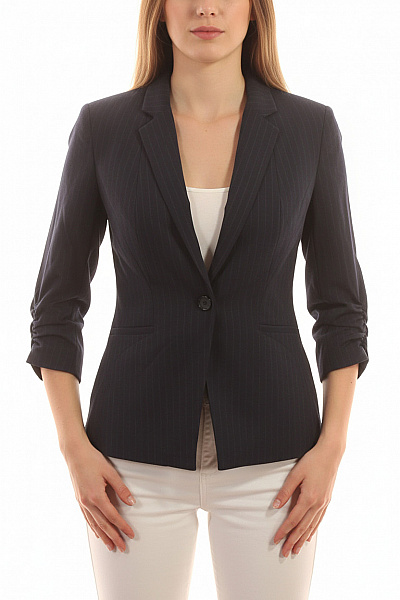 Orsay Dámský Tmavě Modrý Blejzr Vypasovaný Pruhovaný S 3/4 Rukávem Business Vel. 38