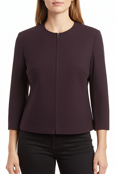 Marks & Spencer Dámský Fialový Blejzr Elegantní Vypasované Bez Límce Na Zip Velikost 44