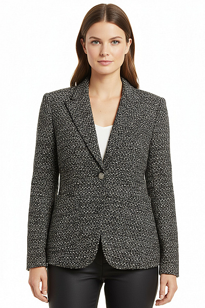 MARC AUREL Dámské Sako Teplé Elegantní Vypasované Vzorované černobílé Na Běžné Nošení Velikost 42