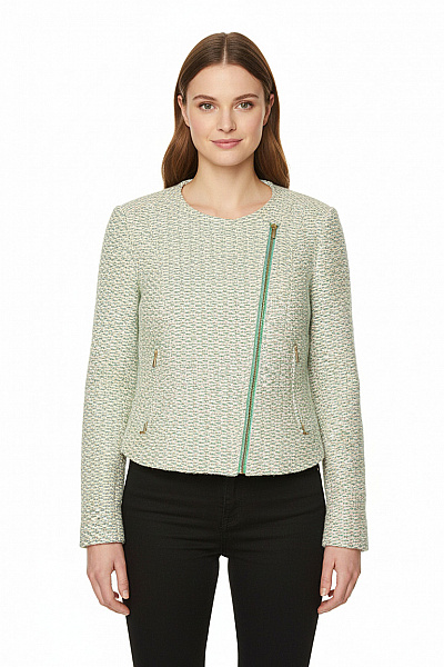 SuiteBlanco Krátké Akrylové Sako Vzorované Na Zip Ležérní Jarní Zelené Bílé Vel. M