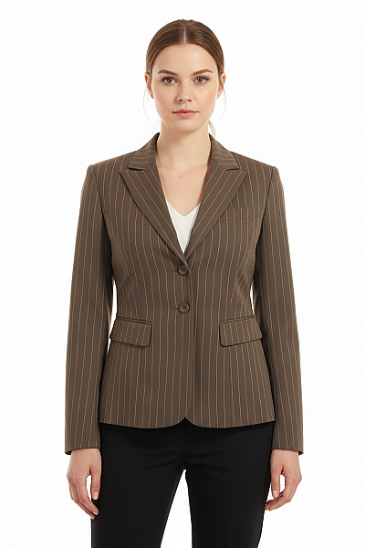 Heine Dámské Hnědé Sako Pruhované Vypasované Elegantní Business Jednořadé Velikost 38
