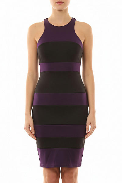 Dámské Pouzdrové šaty Bez Rukávů černo Fialové Upnuté Vel. 38