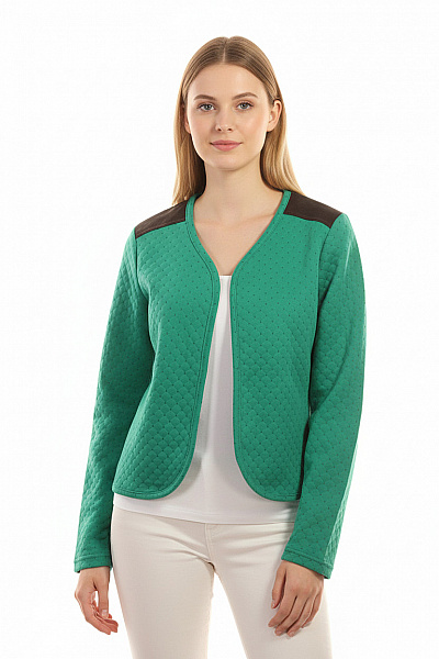 DDP Zelený Prošívaný Kardigan S Hnědými Rameny Vzorovaný Velikost S