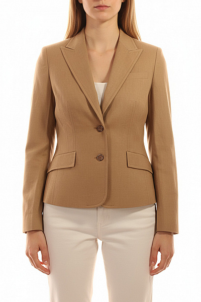 RENÉ LEZARD Dámské Béžové Sako Vypasované Jednořadé Elegantní Business Jarní Lněné Vel. 38