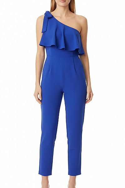 Dámský Modrý Overal Bez Rukávů Vázání Ramínko Volán Velikost 10