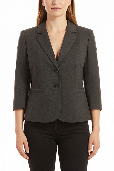 BETTY BARCLAY Dámské Společenské Sako Tmavě šedé Vypasované Dvouřadé S 3/4 Rukávem Business Vel. 46