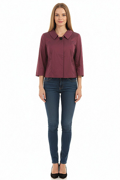 Vera Mont Bordový Krátký Blejzr S 3/4 Rukávem Elegantní Vypasované Do Pasu Vel. 40